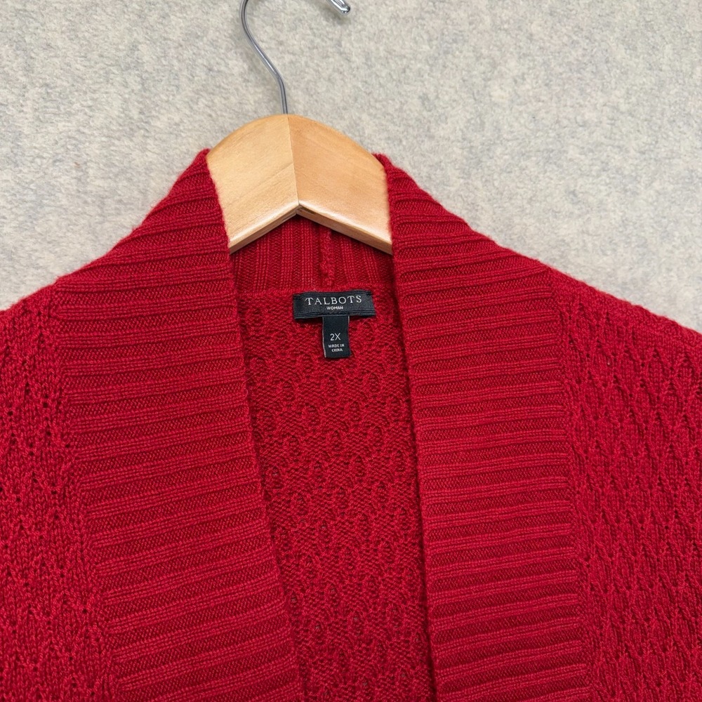 Talbots Womens Cardigan Sweater Red Long Sleeve Open Front Ribbed Knitted 2X - Picture 2 of 11